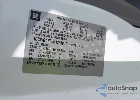 2017 Chevrolet Express 2500 Work Van from USA, damaged, VIN 1GCWGAFF9H1286007